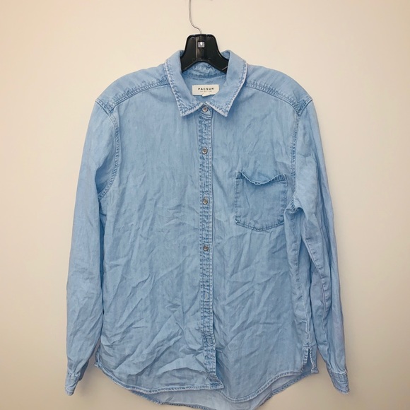 Pacsun blue chambray denim button up down shirt - Picture 3 of 10